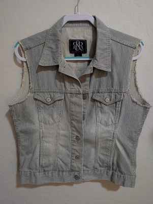 Rock & Republic Chaqueta Denim Chaleco Grande "Gunshow" Rayas Envejecido Foto 1 de 4