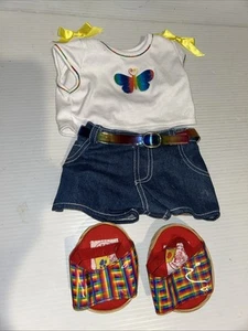 BUILD A BEAR BAB CLOTHING OUTFIT RAINBOW SHOES BUTTERFLY SHIRT-DENIM JEANS - Picture 1 of 4