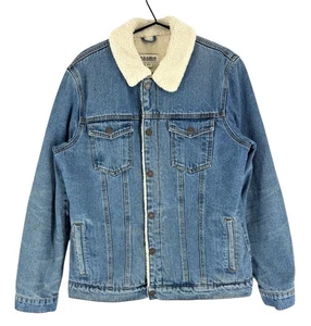 Pull & Bear Herren Denim Sherpa Trucker Jacke Größe L - Picture 1 of 9