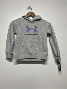 Under Armour Hoodie Girls 6 Gray Purple Logo Spell Out Fleece Hooded Sweatshirt - Picture 1 of 5