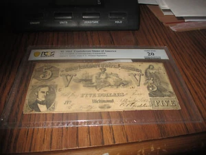 1861 $5 CONFEDERATE CT-37/284A ***CONTEMPORARY COUNTERFEIT*** PCGS 20 - Picture 1 of 4