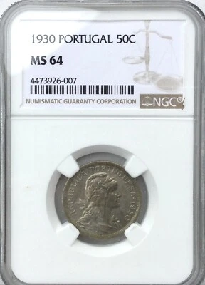 1930 Portugal 50 Centavos   MS64 NGC Graded  Pleasing Lustre Nice Colour Scarce - Image 1 of 4