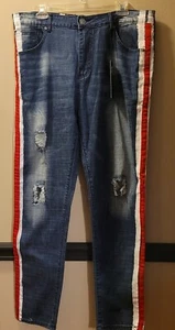 NWT Waimea Distressed Hi Rise Skinny Fit Red White Striped Denim Jeans Men'sSZ40 - Picture 1 of 12