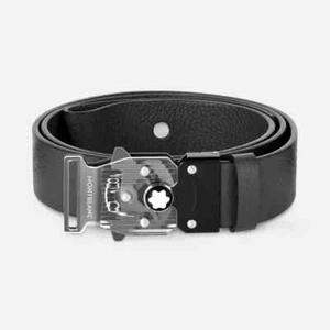 Cinturón de cuero Montblanc 4810 hebilla patrón bloqueo M tamaño 35 mm | gris negro - Imagen 1 de 14