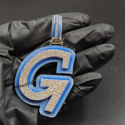 Colgante de plata 925 esmaltado con letra G personalizado de diamante cultivado en laboratorio certificado para hombre Foto 1 de 4