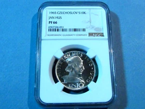 NGC PF66 Czechoslovakia 1965 10 KORUN MARTYR JAN HUS JOHN HUSS Silver PROOF Coin - Picture 1 of 2