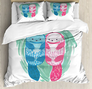 Otter Duvet Cover Set with Pillow Shams Cute Semiaquatic Animal Print