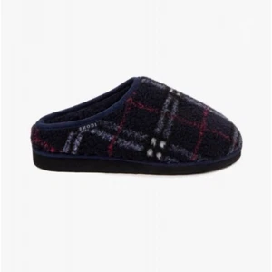 Totes Toasties Mens Borg Check Pattern Slippers Warm Lining Comfortable Navy