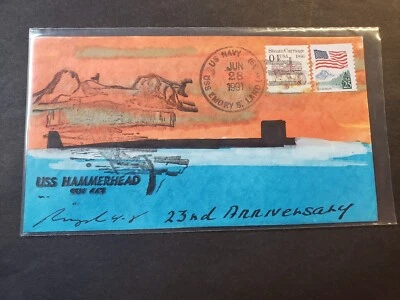 Submarine USS HAMMERHEAD SSN-663 Naval Cover 1991 ROGAK HAND-DRAWN Cachet AS - Image 1 of 2