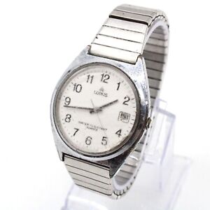 Vintage LORUS Watch Mens Silver Tone Stainless Steel White Dial Expandable Band