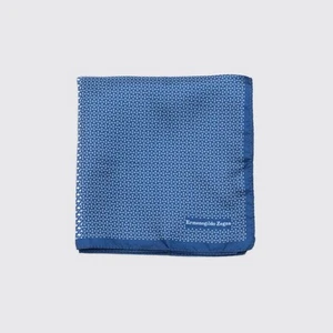 Ermenegildo Zegna Pocket Square Royal Blue Silk Geometric Print - Picture 1 of 3