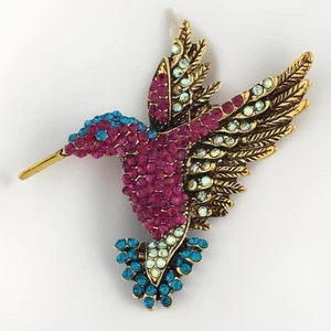 Kolibri Edelstein Brosche Anstecknadel Vintage Stil Vogel Schmuck Geschenk Damen - Bild 1 von 1