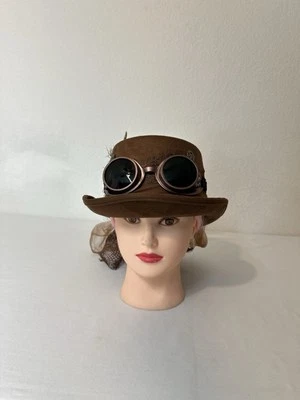 Sombrero Steampunk Marrón Pluma Malla Arco Gafas Banda Adulto Juegos con disfraces Aprox 21.5 " Foto 1 de 4