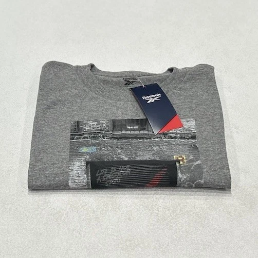 Reebok Logo Graphic T-Shirt Men's L Grey Crew Neck Short Sleeve Pullover