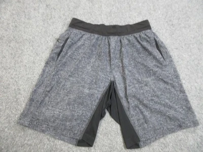 Pantalones Cortos Lululemon Para Hombre Gris Medio Negro Atletismo Cremallera Bolsillo Cordón Elástico Foto 1 de 4