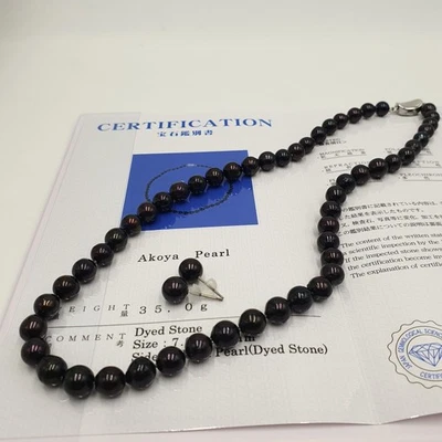 Set collana e orecchini perle Akoya acqua di mare 18 pollici 7-8 mm nodo a... - Immagine 1 di 4