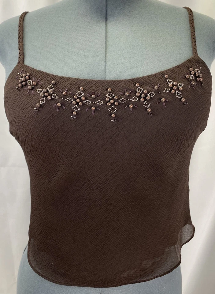 JONES WEAR Women's 10 Braided Spaghetti Straps Beaded Lined Fitted Blouse Tank - Image 1 of 4