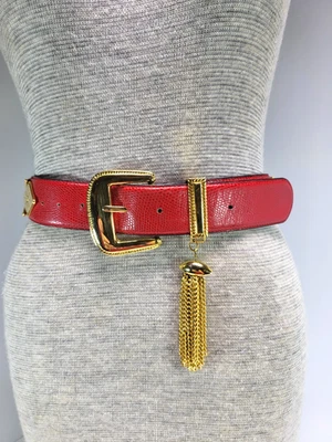 Cinturón De Colección Rojo y Dorado con Borla de Metal Dorado Talla 28 MOB ESPOSA Glamour Italiano Foto 1 de 4