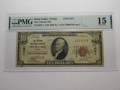 $10 1929 Sour Lake Texas TX National Currency Bank Note Bill Ch. #11021 F15 PMG - Image 1 of 4