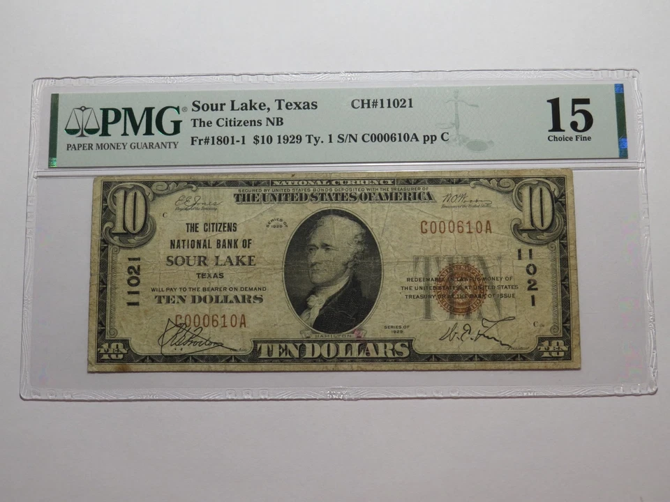 $10 1929 Sour Lake Texas TX National Currency Bank Note Bill Ch. #11021 F15 PMG - Image 1 of 4