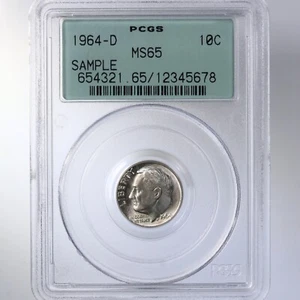 1964-D Roosevelt 10C PCGS Certified MS65 SAMPLE Green Label Holder - Picture 1 of 4
