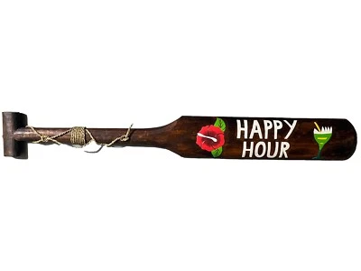 HAPPY HOUR MARGARITA PALA MADERA TALLADA A MANO ARTE DE PARED HOGAR TIKI BAR DECORACIÓN Foto 1 de 2