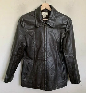 Petite Sophisticate dunkelbraune Lederjacke Reißverschluss Fronttaschen gefüttert Gr. M - Bild 1 von 10