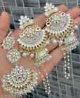 Bollywood Style Gold Plated Indian Jewelry Kundan Mangtika, Jhumka Earrings Set