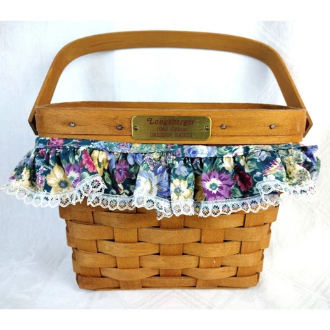 Vintage Longaberger 1992 Dresden Basket w/signature, Original Cloth Outer Cover