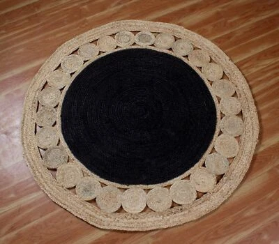 Rug 100% Natural Jute handmade reversible round rug Rustic modern area carpet  - Image 1 of 4