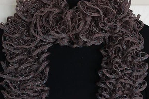 Handmade Hand Knitted Ruffle Scarf Premier Starbella Glam Paragon (Brown/Blue) - Picture 1 of 7