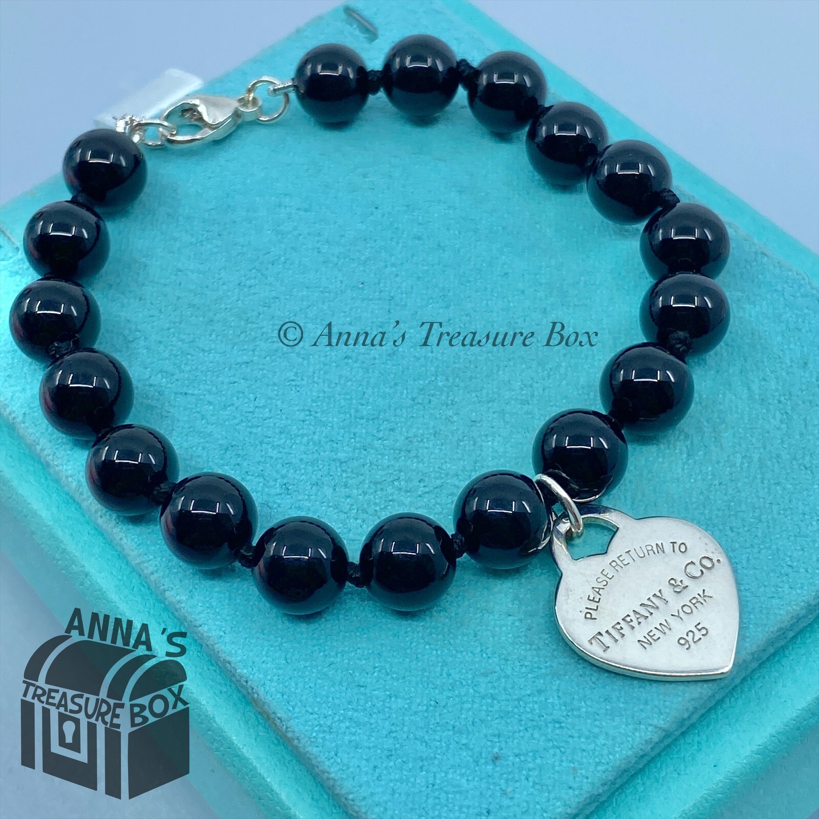 Black Onyx Bead Bracelet. 7\