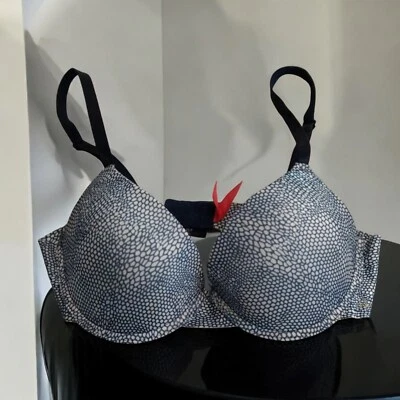 ISAAC MIZRAHI Women 36B Bra Demi Push Up Blue Pattern Underwired Moulded - Image 1 of 4