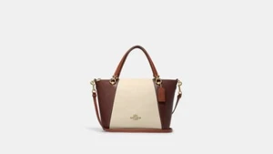 NEW Coach Women's Kacey Satchel Canvas/smooth leather Gold/Natural MSRP: $378 - Picture 1 of 5
