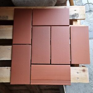 Spaltklinker/Winkelplatten/Längsschenkel rot unglasiert 24x11,5x1cm, R11/B,Abr5