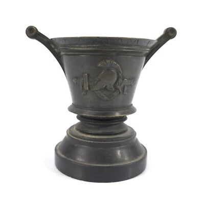 Antique Bronze Urn Mortar with Neoclassical Design on Black Marble Base - Image 1 of 4