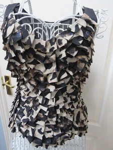 Karen Millen Ruffle Animal Print Cami Top Size 12 Brown Fringe Retro Going Out - Picture 1 of 6