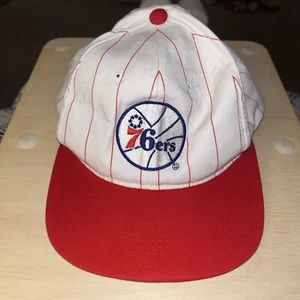 76ers Basketball Cap , White W/ Red Stripes,Red Brim,Adjustable,Starter,vintage - Picture 1 of 6