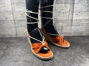 Lauren Ralph Lauren Gladiator Sandals Women 6.5B Shoes Orange Suede Amelie Wedge - Picture 1 of 23