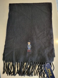 Unisex Negro Polo Ralph Lauren Marrón Oso Cachemira/Lana Mezcla Bufanda Nuevo con Etiquetas - Imagen 1 de 5