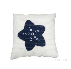 Nautical Throw Pillow White w/ Navy Blue Starfish 16" Beach House Coastal Decor - Picture 1 of 1
