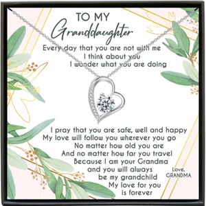 To My Granddaughter From Grandma Zircon Heart Pendant Necklace with Gift Box - Picture 1 of 6