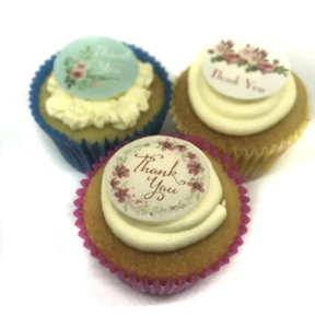 24 PRECUT Vintage Flower Thank You Edible Wafer Paper Cupcake Cake Toppers - Picture 1 of 2
