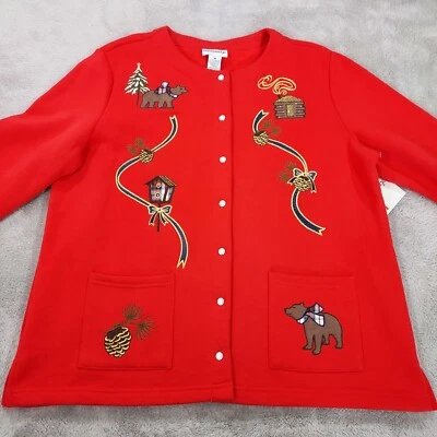 Cárdigan Breckenridge Mujer Mediano Polar Botón Navidad Vacaciones Feo Suéter Foto 1 de 4