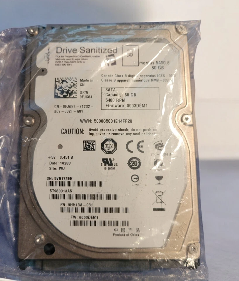 Seagate Momentus 5400.3  2.5" (ST980313AS) 80G Laptop SATA HDD (HD W Screws  - Image 1 of 1