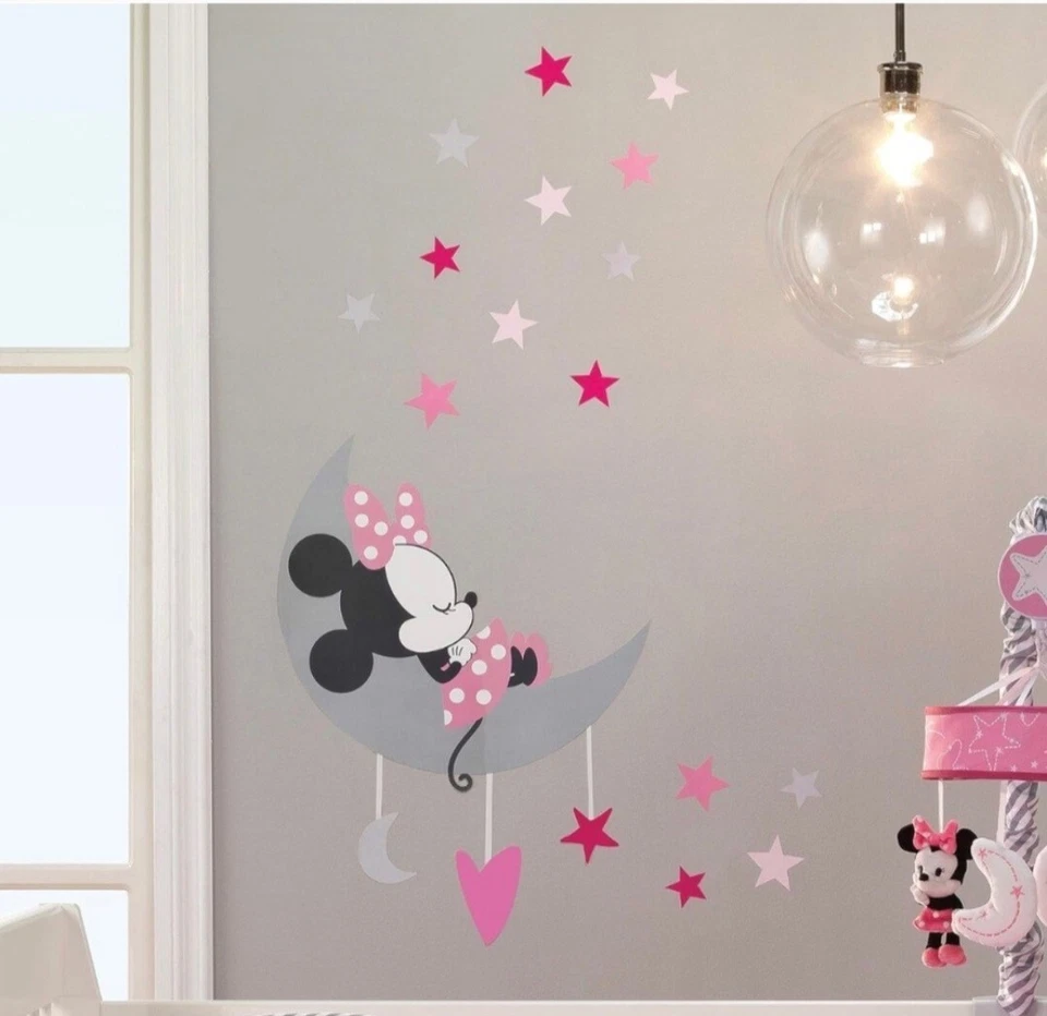 Nuevas calcomanías de pared Disney Baby Minnie Mouse rosa/gris de Lambs & Ivy 52x33 Foto 1 de 4