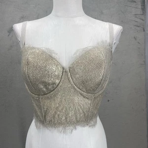 Victoria’s Secret BustIer Top 36DD Gold Silver babydoll Corset Dream Angels - Picture 1 of 17