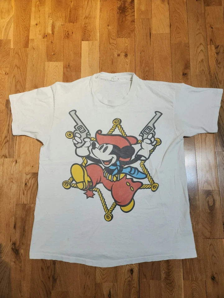 RARA Camiseta Vintage Gunslinger Vaquero Mickey Blanca Para Hombre L/XL Foto 1 de 4