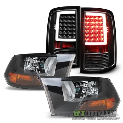Faros delanteros negros para Dodge Ram 1500 2009-2018 + luces traseras de tubo LED Foto 1 de 4