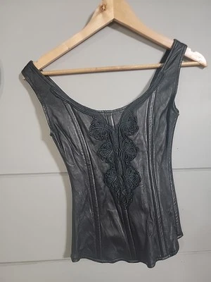 Hilary’s Vanity  Genuine Leather Peplum Bodice Tank Top Full Zip Back Size XXS - Image 1 of 4